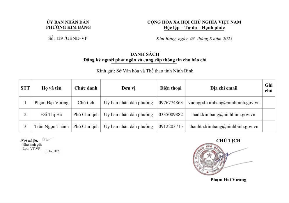 Thông báo về người phát ngôn và cung cấp thông tin cho báo chí 